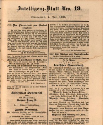 Morgenblatt für gebildete Stände. Literatur-Blatt (Morgenblatt für gebildete Stände) Samstag 2. Juli 1836