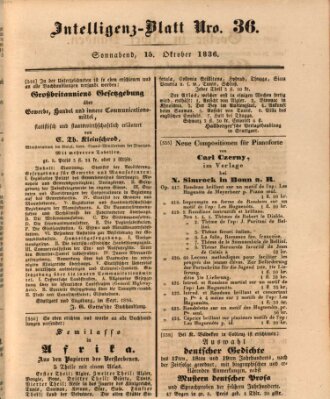 Morgenblatt für gebildete Stände. Literatur-Blatt (Morgenblatt für gebildete Stände) Samstag 15. Oktober 1836