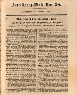 Morgenblatt für gebildete Stände. Literatur-Blatt (Morgenblatt für gebildete Stände) Samstag 29. Oktober 1836