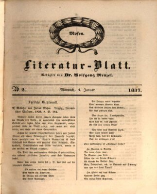 Morgenblatt für gebildete Leser. Literaturblatt (Morgenblatt für gebildete Stände) Mittwoch 4. Januar 1837