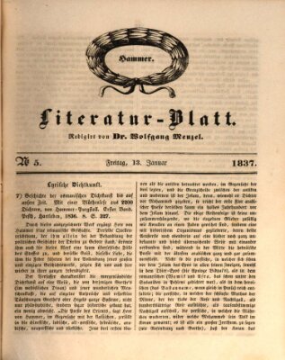 Morgenblatt für gebildete Leser. Literaturblatt (Morgenblatt für gebildete Stände) Freitag 13. Januar 1837