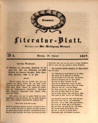 Morgenblatt für gebildete Leser. Literaturblatt (Morgenblatt für gebildete Stände) Montag 16. Januar 1837