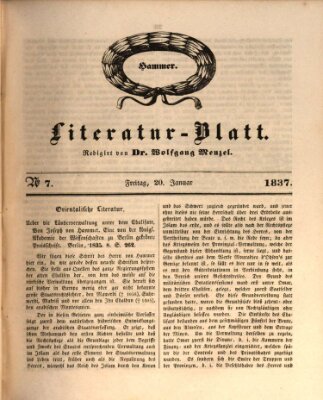 Morgenblatt für gebildete Leser. Literaturblatt (Morgenblatt für gebildete Stände) Freitag 20. Januar 1837