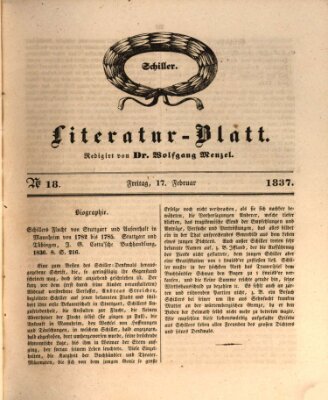 Morgenblatt für gebildete Leser. Literaturblatt (Morgenblatt für gebildete Stände) Freitag 17. Februar 1837