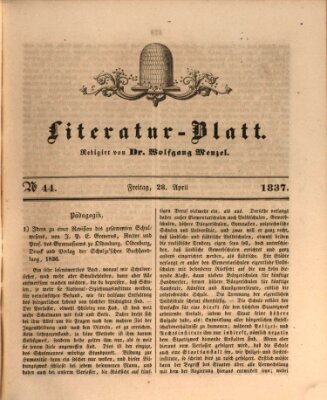 Morgenblatt für gebildete Leser. Literaturblatt (Morgenblatt für gebildete Stände) Freitag 28. April 1837