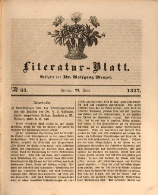 Morgenblatt für gebildete Leser. Literaturblatt (Morgenblatt für gebildete Stände) Freitag 23. Juni 1837