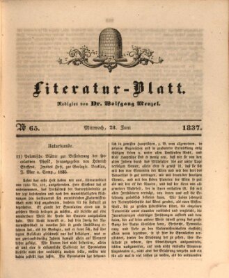 Morgenblatt für gebildete Leser. Literaturblatt (Morgenblatt für gebildete Stände) Mittwoch 28. Juni 1837