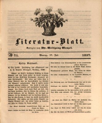 Morgenblatt für gebildete Leser. Literaturblatt (Morgenblatt für gebildete Stände) Montag 17. Juli 1837