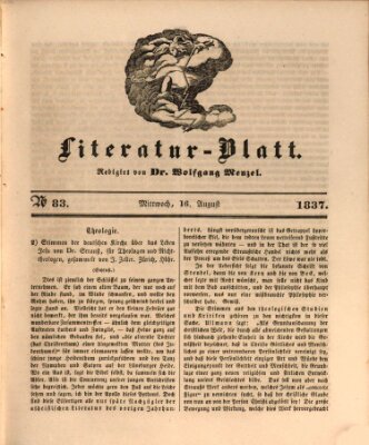 Morgenblatt für gebildete Leser. Literaturblatt (Morgenblatt für gebildete Stände) Mittwoch 16. August 1837