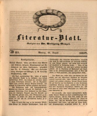 Morgenblatt für gebildete Leser. Literaturblatt (Morgenblatt für gebildete Stände) Montag 21. August 1837