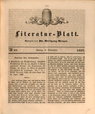 Morgenblatt für gebildete Leser. Literaturblatt (Morgenblatt für gebildete Stände) Freitag 8. September 1837