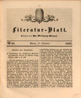 Morgenblatt für gebildete Leser. Literaturblatt (Morgenblatt für gebildete Stände) Montag 11. September 1837