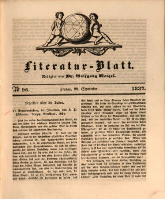 Morgenblatt für gebildete Leser. Literaturblatt (Morgenblatt für gebildete Stände) Freitag 22. September 1837