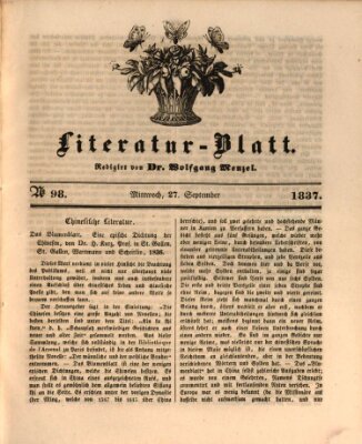 Morgenblatt für gebildete Leser. Literaturblatt (Morgenblatt für gebildete Stände) Mittwoch 27. September 1837