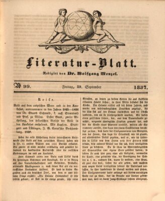 Morgenblatt für gebildete Leser. Literaturblatt (Morgenblatt für gebildete Stände) Freitag 29. September 1837