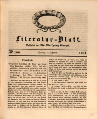 Morgenblatt für gebildete Leser. Literaturblatt (Morgenblatt für gebildete Stände) Montag 2. Oktober 1837