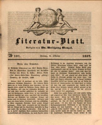 Morgenblatt für gebildete Leser. Literaturblatt (Morgenblatt für gebildete Stände) Freitag 6. Oktober 1837