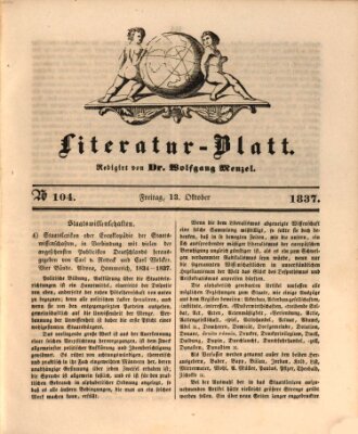 Morgenblatt für gebildete Leser. Literaturblatt (Morgenblatt für gebildete Stände) Freitag 13. Oktober 1837