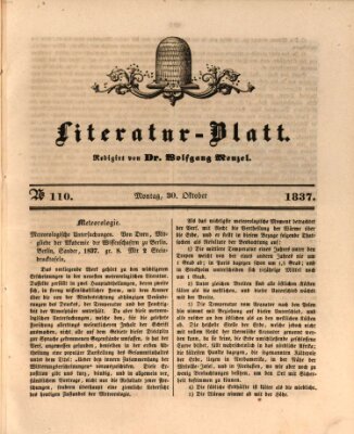 Morgenblatt für gebildete Leser. Literaturblatt (Morgenblatt für gebildete Stände) Montag 30. Oktober 1837