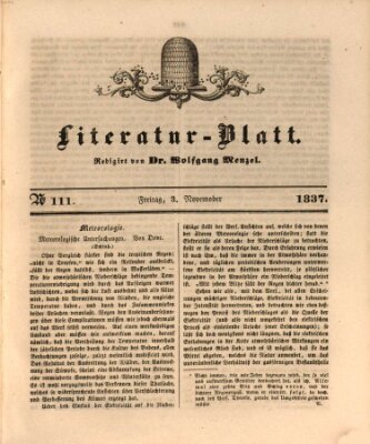 Morgenblatt für gebildete Leser. Literaturblatt (Morgenblatt für gebildete Stände) Freitag 3. November 1837