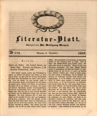 Morgenblatt für gebildete Leser. Literaturblatt (Morgenblatt für gebildete Stände) Montag 6. November 1837