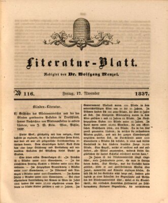 Morgenblatt für gebildete Leser. Literaturblatt (Morgenblatt für gebildete Stände) Freitag 17. November 1837