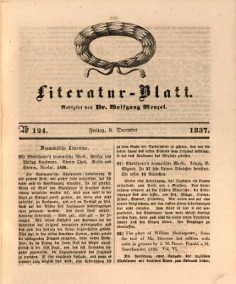 Morgenblatt für gebildete Leser. Literaturblatt (Morgenblatt für gebildete Stände) Freitag 8. Dezember 1837