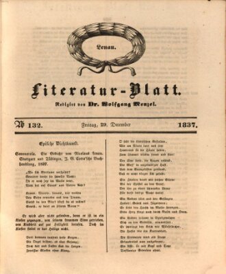 Morgenblatt für gebildete Leser. Literaturblatt (Morgenblatt für gebildete Stände) Freitag 29. Dezember 1837