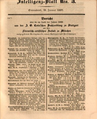 Morgenblatt für gebildete Leser. Literaturblatt (Morgenblatt für gebildete Stände) Samstag 21. Januar 1837
