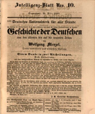 Morgenblatt für gebildete Leser. Literaturblatt (Morgenblatt für gebildete Stände) Samstag 25. März 1837