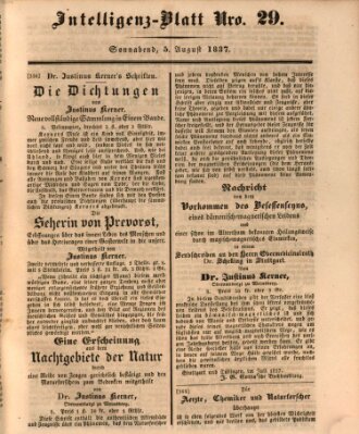 Morgenblatt für gebildete Leser. Literaturblatt (Morgenblatt für gebildete Stände) Samstag 5. August 1837