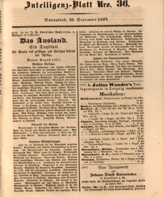 Morgenblatt für gebildete Leser. Literaturblatt (Morgenblatt für gebildete Stände) Samstag 23. September 1837