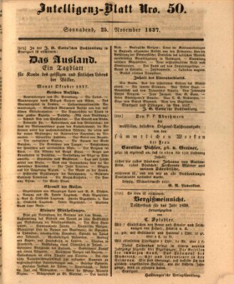 Morgenblatt für gebildete Leser. Literaturblatt (Morgenblatt für gebildete Stände) Samstag 25. November 1837