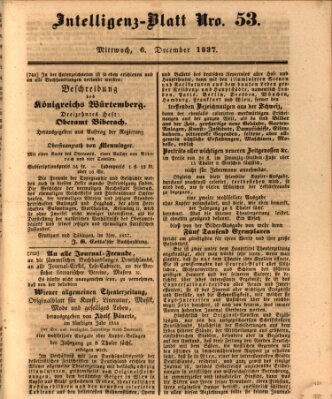 Morgenblatt für gebildete Leser. Literaturblatt (Morgenblatt für gebildete Stände) Mittwoch 6. Dezember 1837