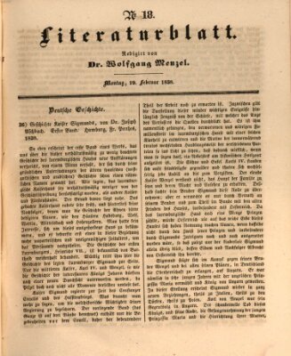 Morgenblatt für gebildete Leser. Literaturblatt (Morgenblatt für gebildete Stände) Montag 19. Februar 1838