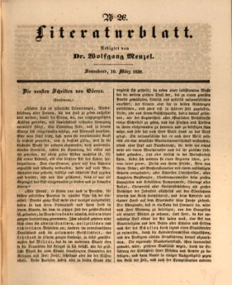 Morgenblatt für gebildete Leser. Literaturblatt (Morgenblatt für gebildete Stände) Samstag 10. März 1838