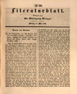 Morgenblatt für gebildete Leser. Literaturblatt (Morgenblatt für gebildete Stände) Montag 19. März 1838