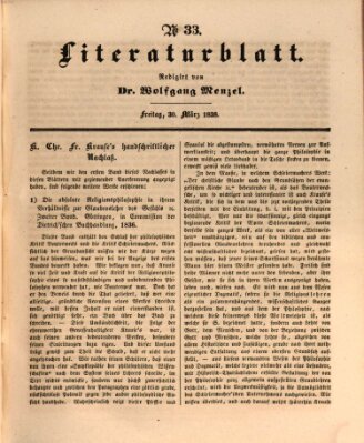 Morgenblatt für gebildete Leser. Literaturblatt (Morgenblatt für gebildete Stände) Freitag 30. März 1838