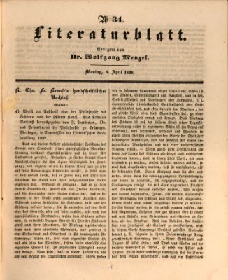Morgenblatt für gebildete Leser. Literaturblatt (Morgenblatt für gebildete Stände) Montag 2. April 1838