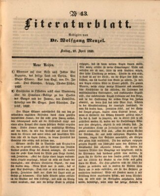 Morgenblatt für gebildete Leser. Literaturblatt (Morgenblatt für gebildete Stände) Freitag 27. April 1838