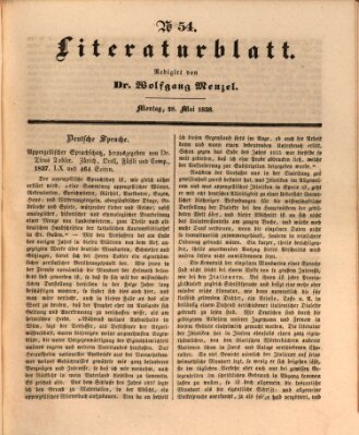 Morgenblatt für gebildete Leser. Literaturblatt (Morgenblatt für gebildete Stände) Montag 28. Mai 1838