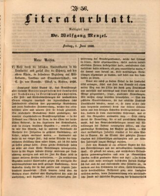 Morgenblatt für gebildete Leser. Literaturblatt (Morgenblatt für gebildete Stände) Freitag 1. Juni 1838