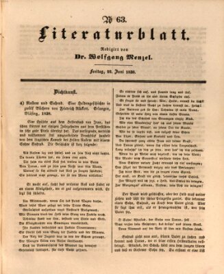 Morgenblatt für gebildete Leser. Literaturblatt (Morgenblatt für gebildete Stände) Freitag 22. Juni 1838