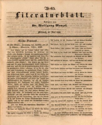 Morgenblatt für gebildete Leser. Literaturblatt (Morgenblatt für gebildete Stände) Mittwoch 27. Juni 1838