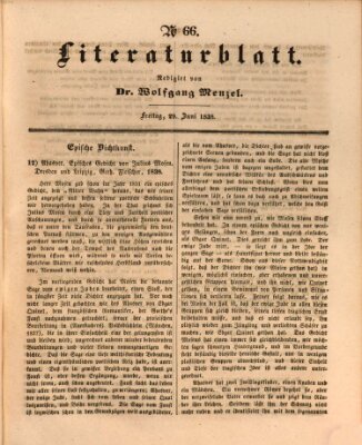 Morgenblatt für gebildete Leser. Literaturblatt (Morgenblatt für gebildete Stände) Freitag 29. Juni 1838