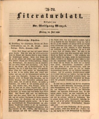 Morgenblatt für gebildete Leser. Literaturblatt (Morgenblatt für gebildete Stände) Montag 16. Juli 1838