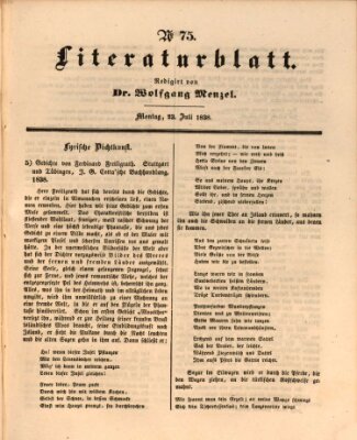 Morgenblatt für gebildete Leser. Literaturblatt (Morgenblatt für gebildete Stände) Montag 23. Juli 1838