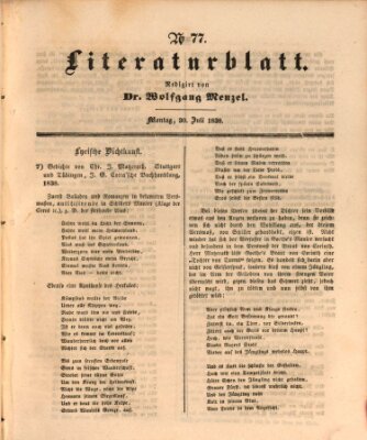 Morgenblatt für gebildete Leser. Literaturblatt (Morgenblatt für gebildete Stände) Montag 30. Juli 1838