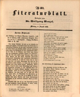 Morgenblatt für gebildete Leser. Literaturblatt (Morgenblatt für gebildete Stände) Montag 6. August 1838