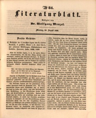 Morgenblatt für gebildete Leser. Literaturblatt (Morgenblatt für gebildete Stände) Montag 20. August 1838